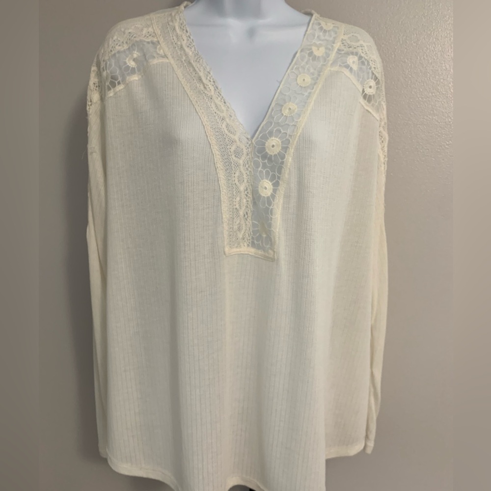 Free People Cream Relaxed Tunic with Cuffed Sleeves